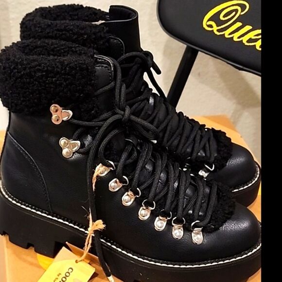 Steve Madden Cool Planet Cycloneee Faux Leather Hiking Boots- Black Pari - Picture 9 of 9